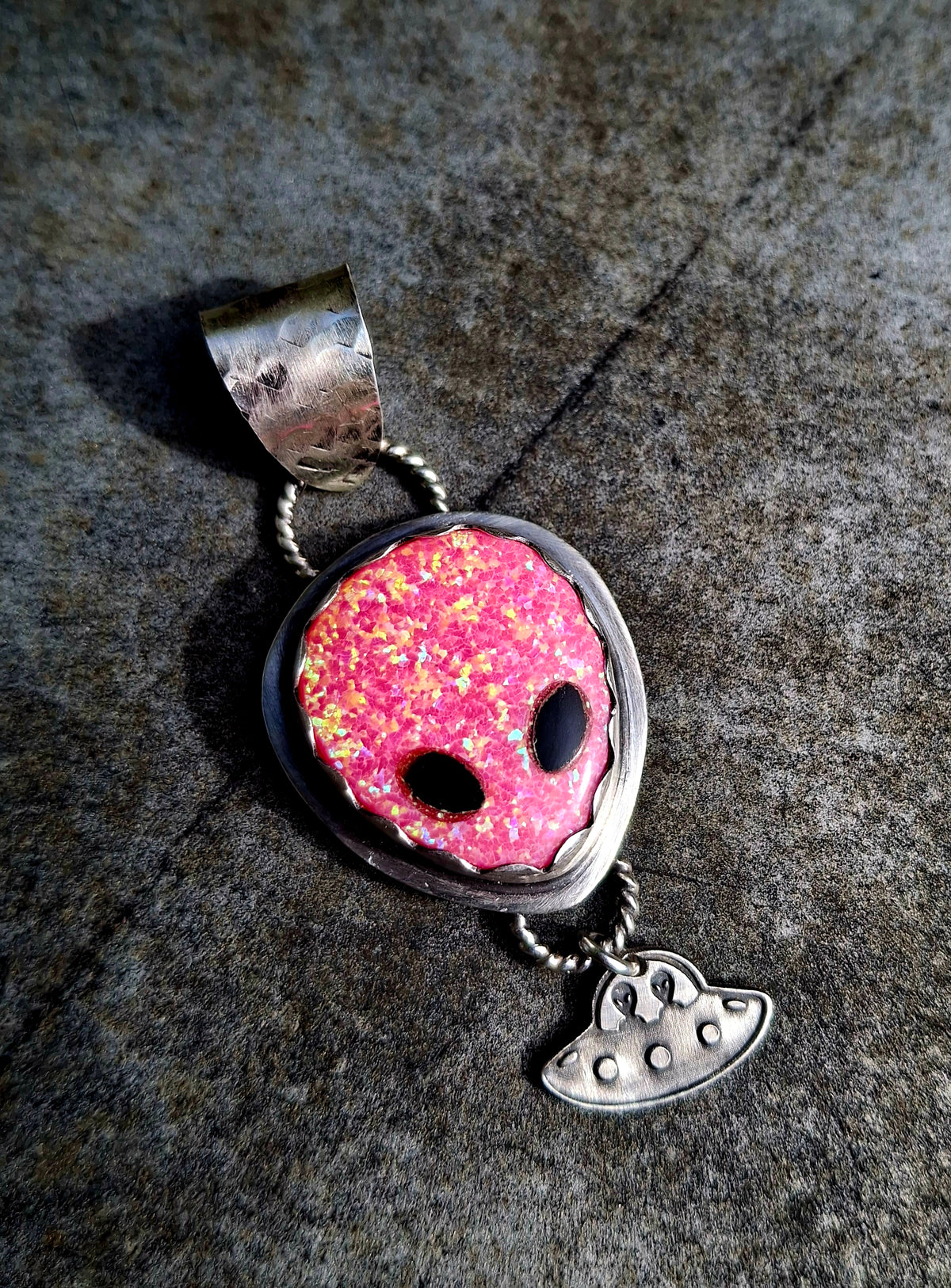 Pink Opal Alien/UFO Pendant
