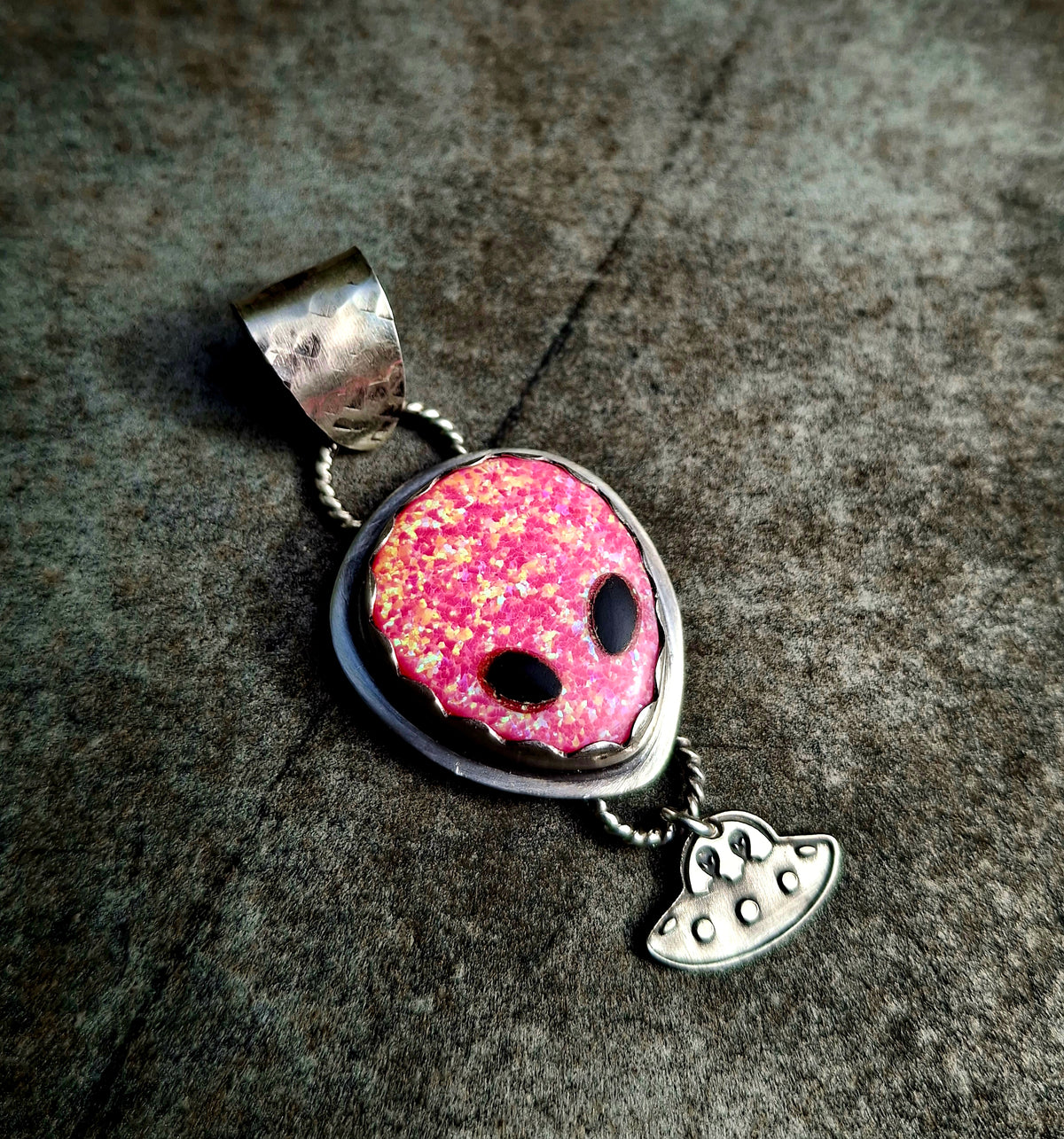 Pink Opal Alien/UFO Pendant