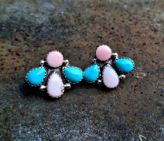 Sleeping Beauty/Pink Conch Cluster Studs