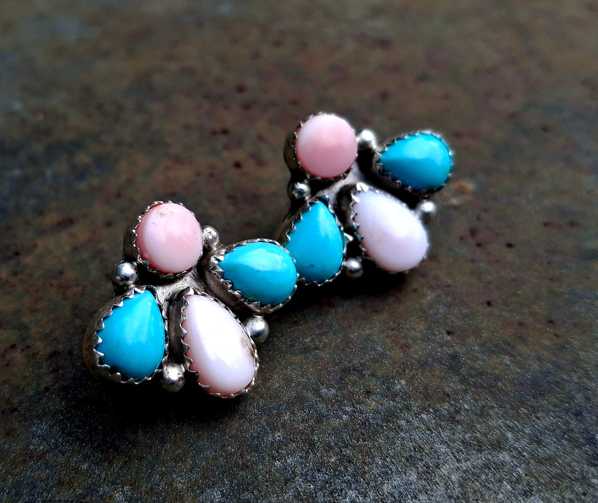 Sleeping Beauty/Pink Conch Cluster Studs