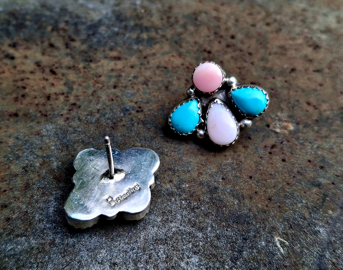 Sleeping Beauty/Pink Conch Cluster Studs