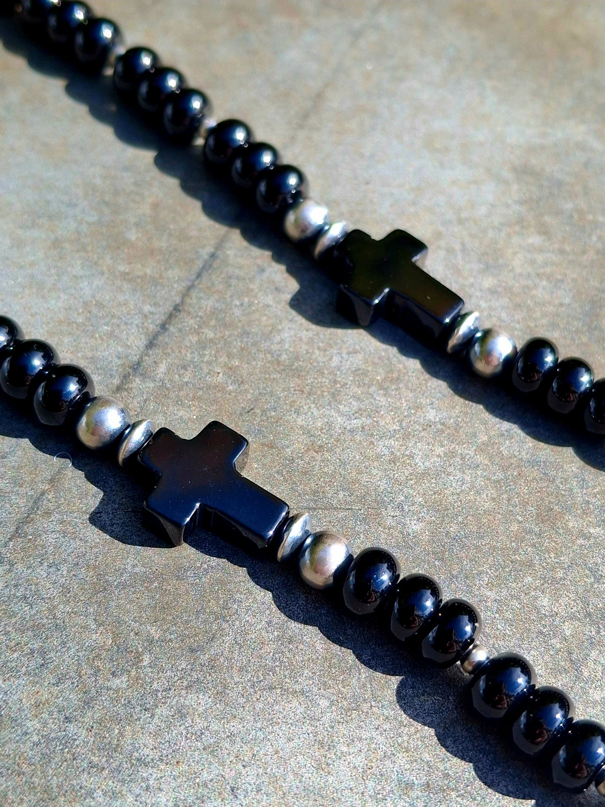 Black Onyx Cross Bead Necklace
