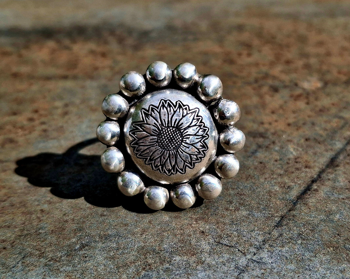Sterling Sunflower Adjustable Ring