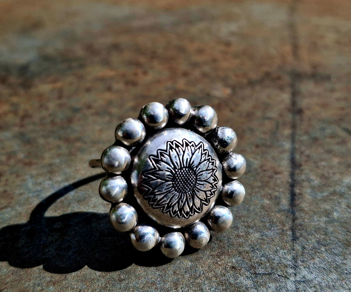 Sterling Sunflower Adjustable Ring