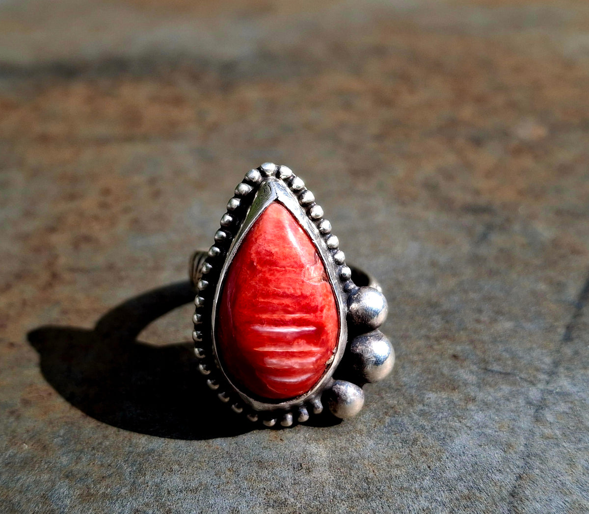 Red Spiny Adjustable Ring