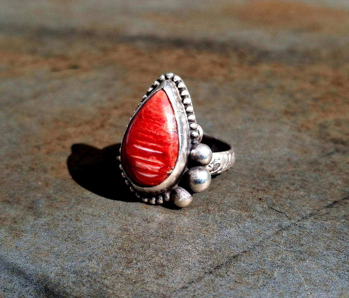 Red Spiny Adjustable Ring
