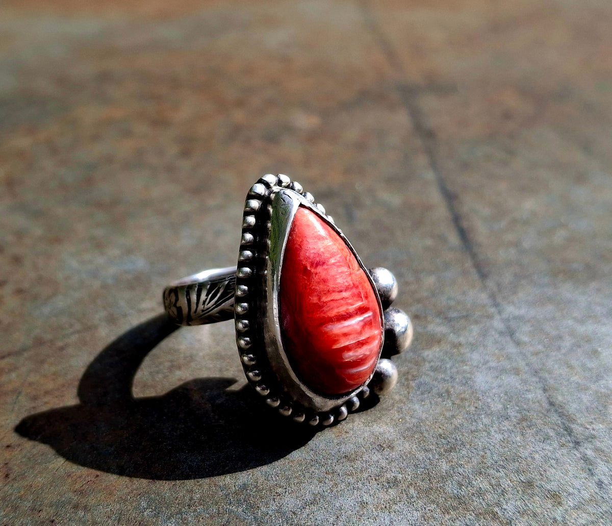 Red Spiny Adjustable Ring