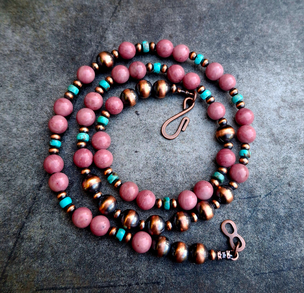 Rhodonite/Kingman Copper Bead Necklace