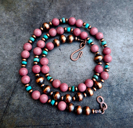 Rhodonite/Kingman Copper Bead Necklace - N110