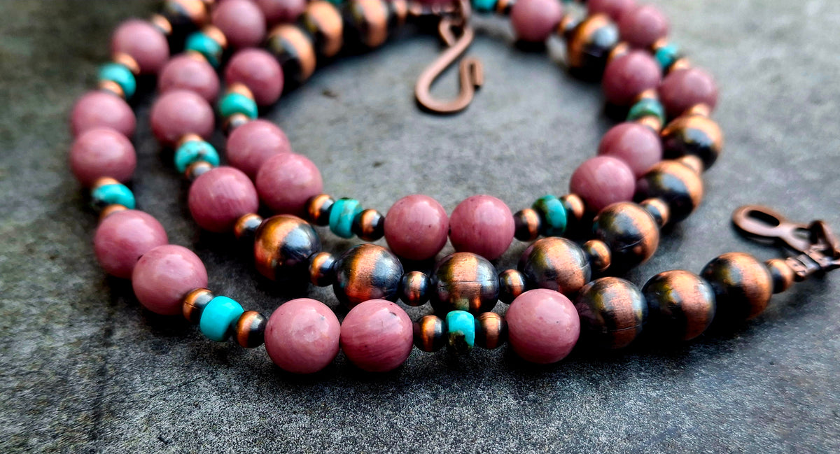 Rhodonite/Kingman Copper Bead Necklace