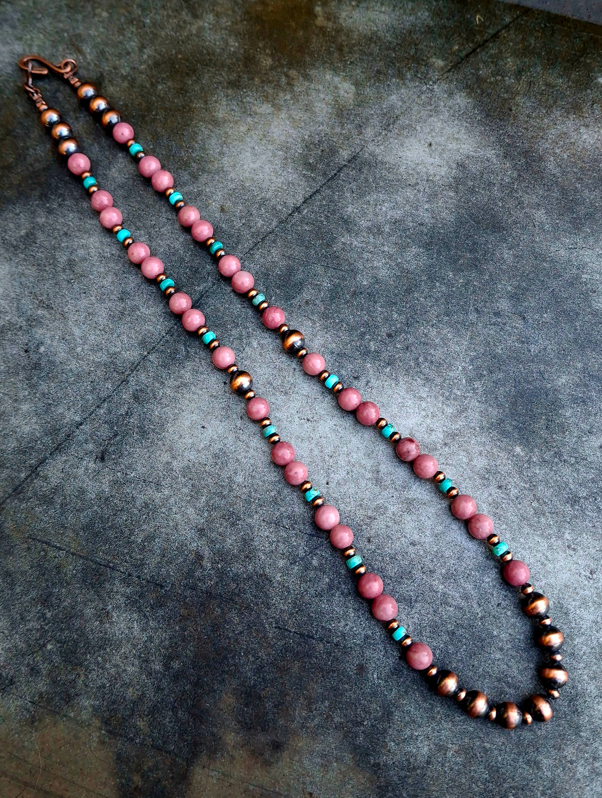 Rhodonite/Kingman Copper Bead Necklace