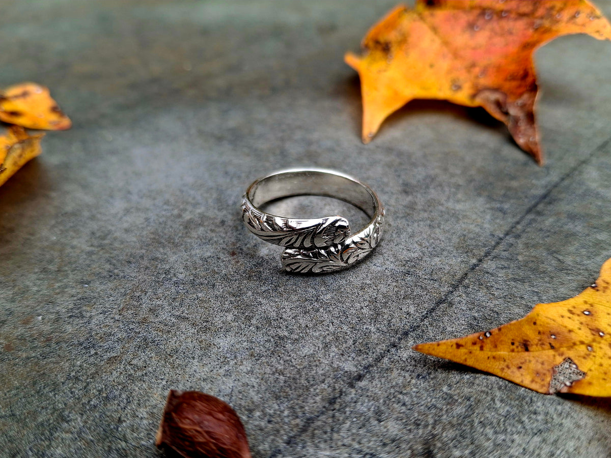 Floral Tooled Adjustable Ring Band
