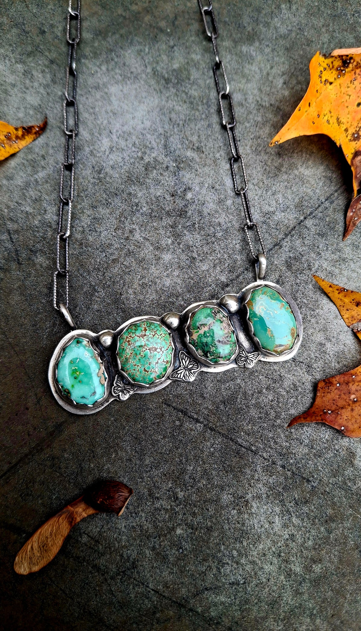 Fox Turquoise Butterfly Bar Necklace