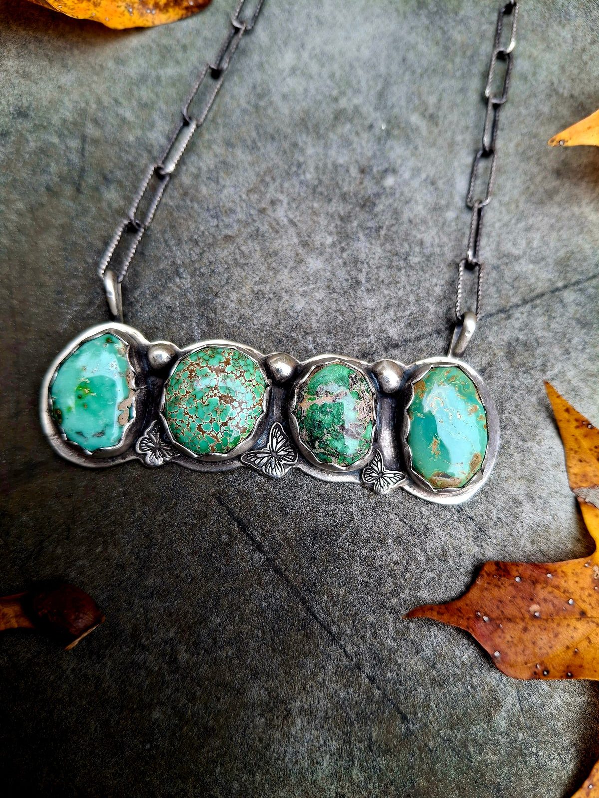 Fox Turquoise Butterfly Bar Necklace