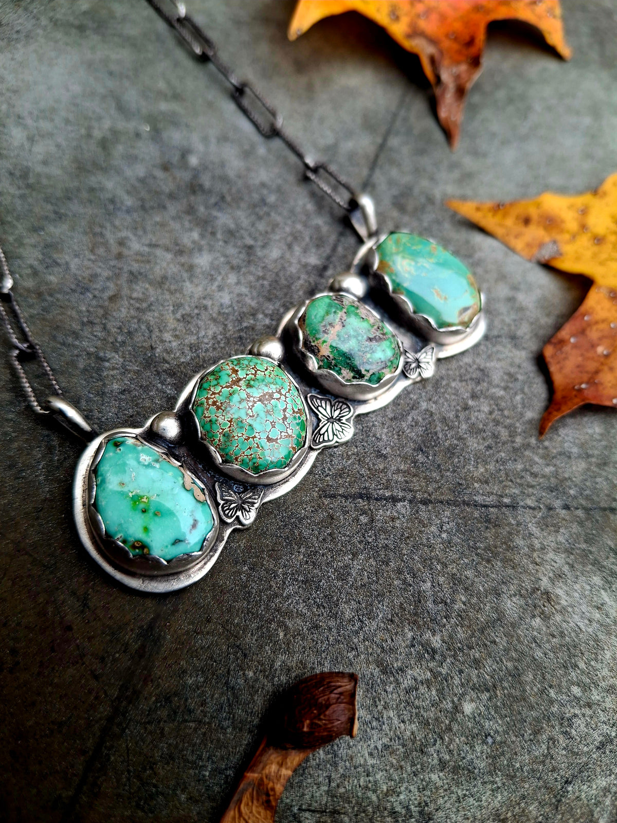 Fox Turquoise Butterfly Bar Necklace