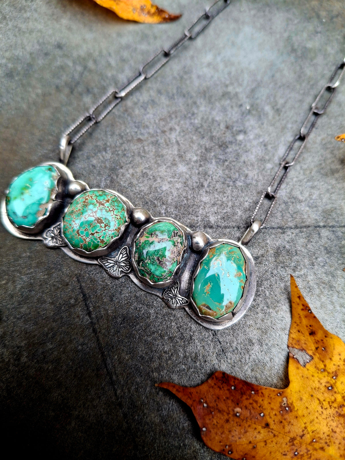 Fox Turquoise Butterfly Bar Necklace