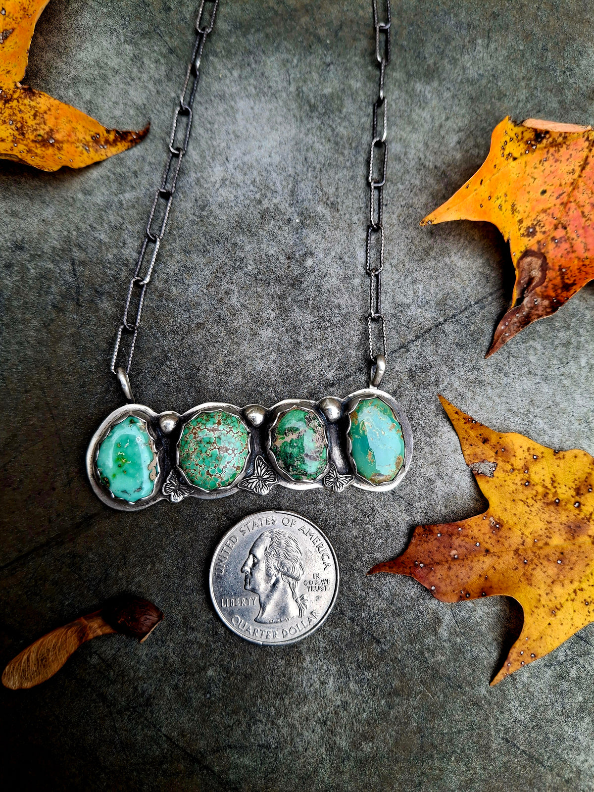 Fox Turquoise Butterfly Bar Necklace