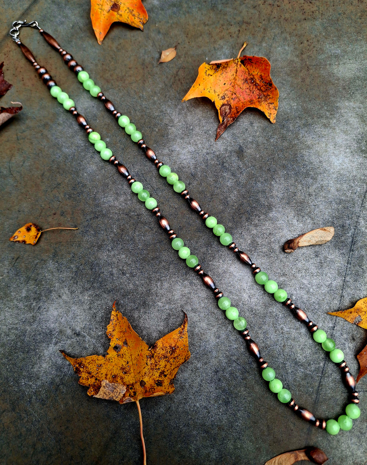 Green Jade/Copper Bead Necklace