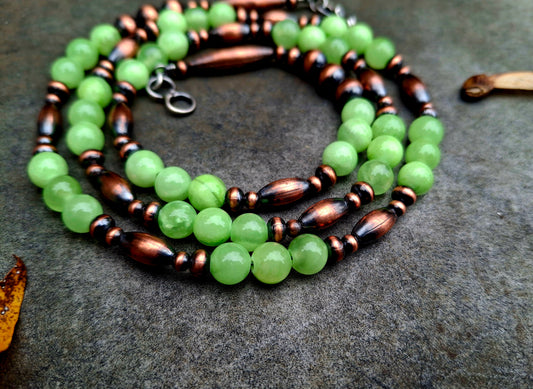 Green Jade/Copper Bead Necklace