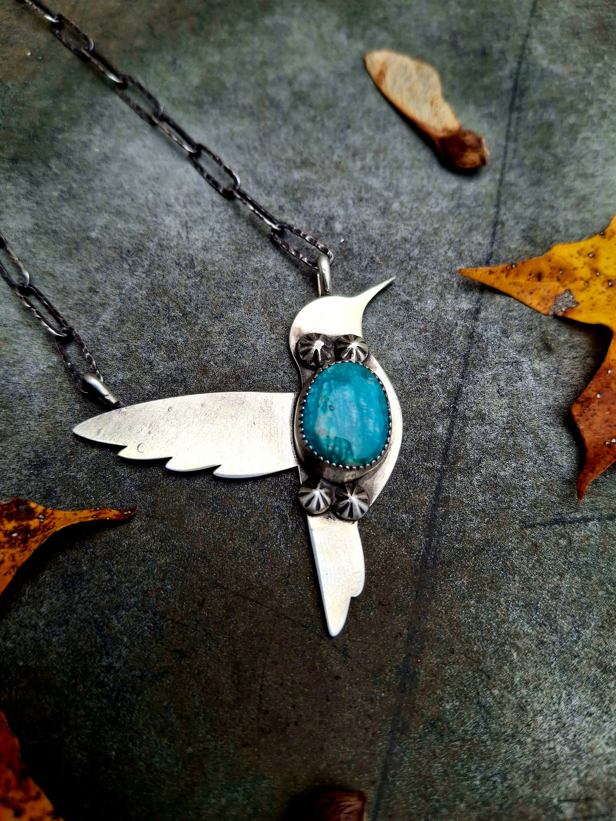 Fox Turquoise Hummingbird Necklace