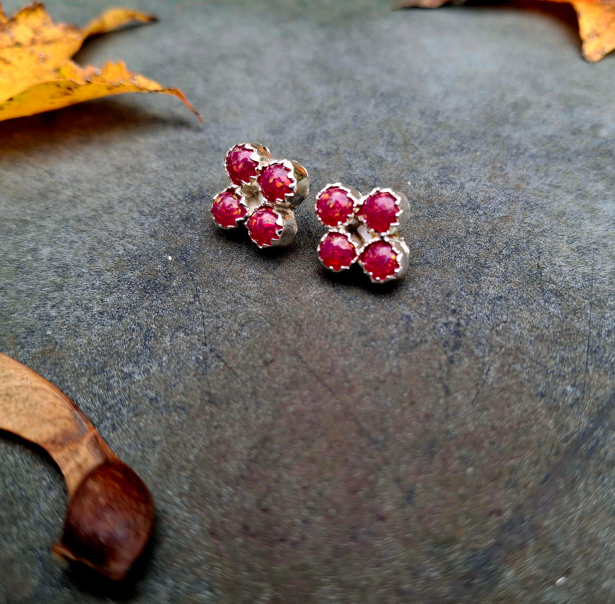 Raspberry Opal Cluster Studs