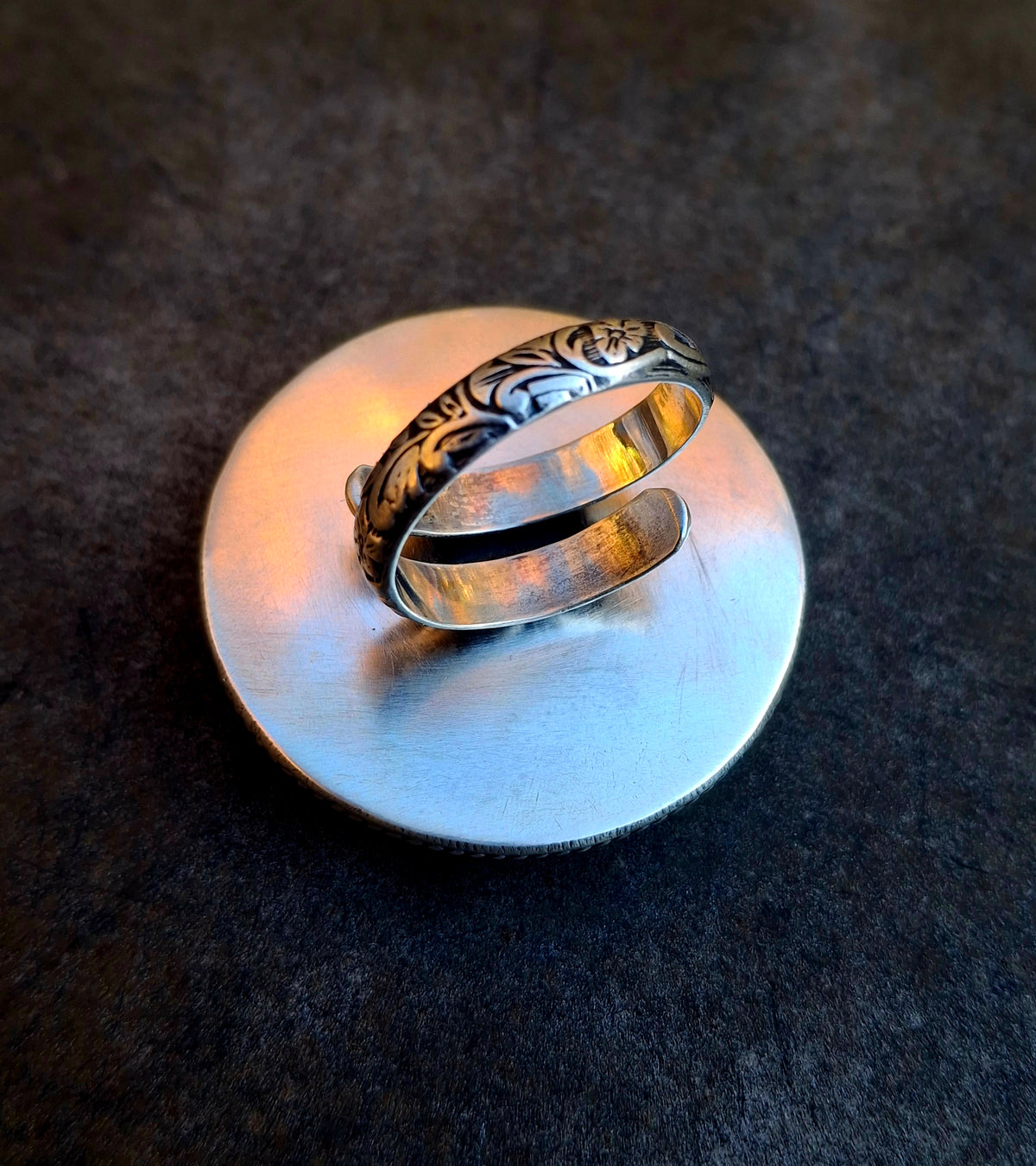 Black Onyx Desert Scene Adjustable Ring