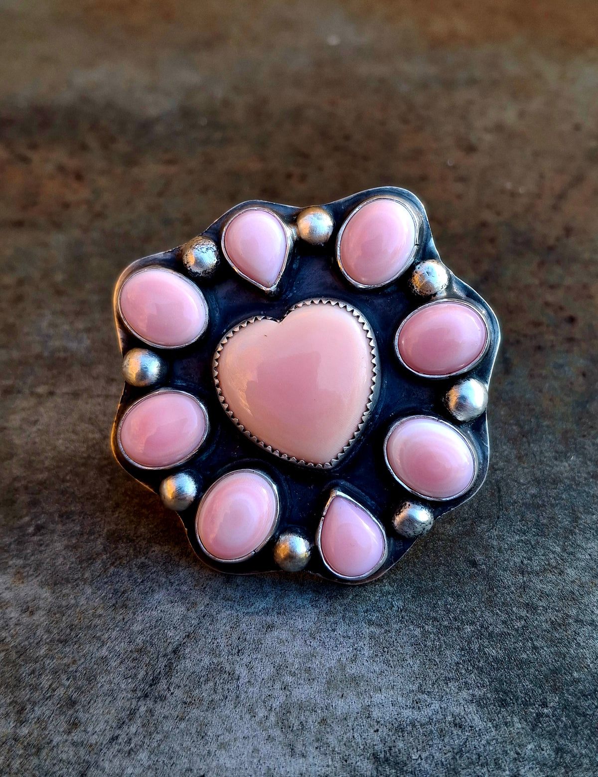 Pink Conch Cluster Adjustable Ring