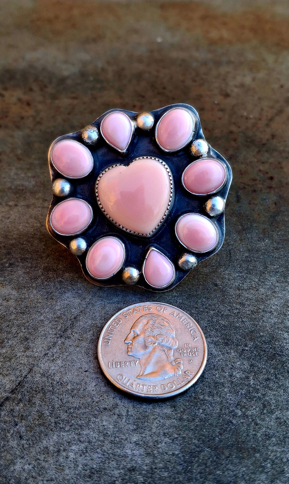 Pink Conch Cluster Adjustable Ring
