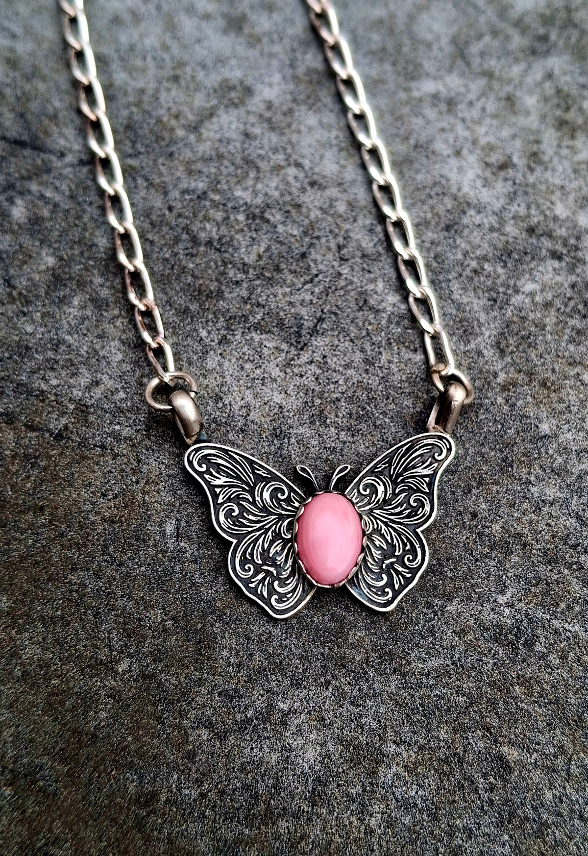 Pink Conch Butterfly Necklace