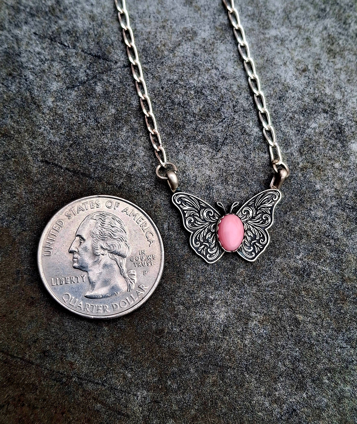 Pink Conch Butterfly Necklace