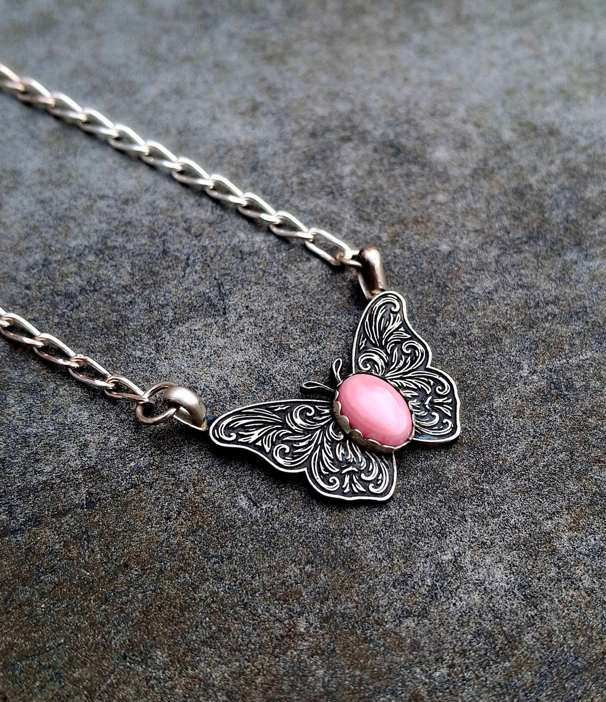 Pink Conch Butterfly Necklace