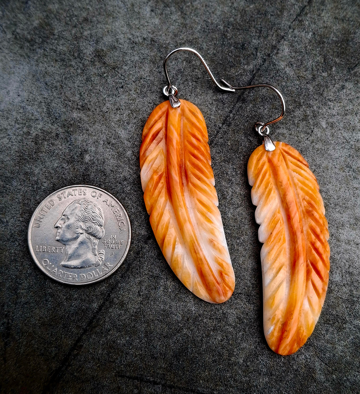 Spiny Carved Feather Earrings
