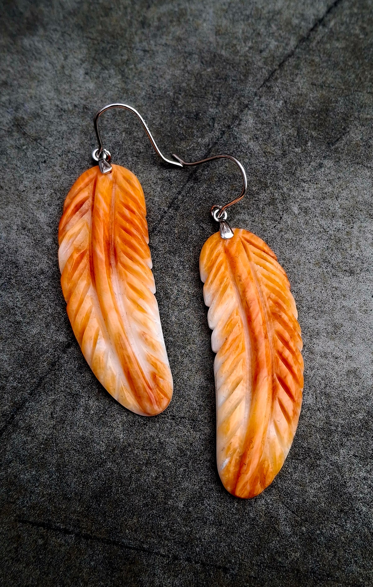 Spiny Carved Feather Earrings