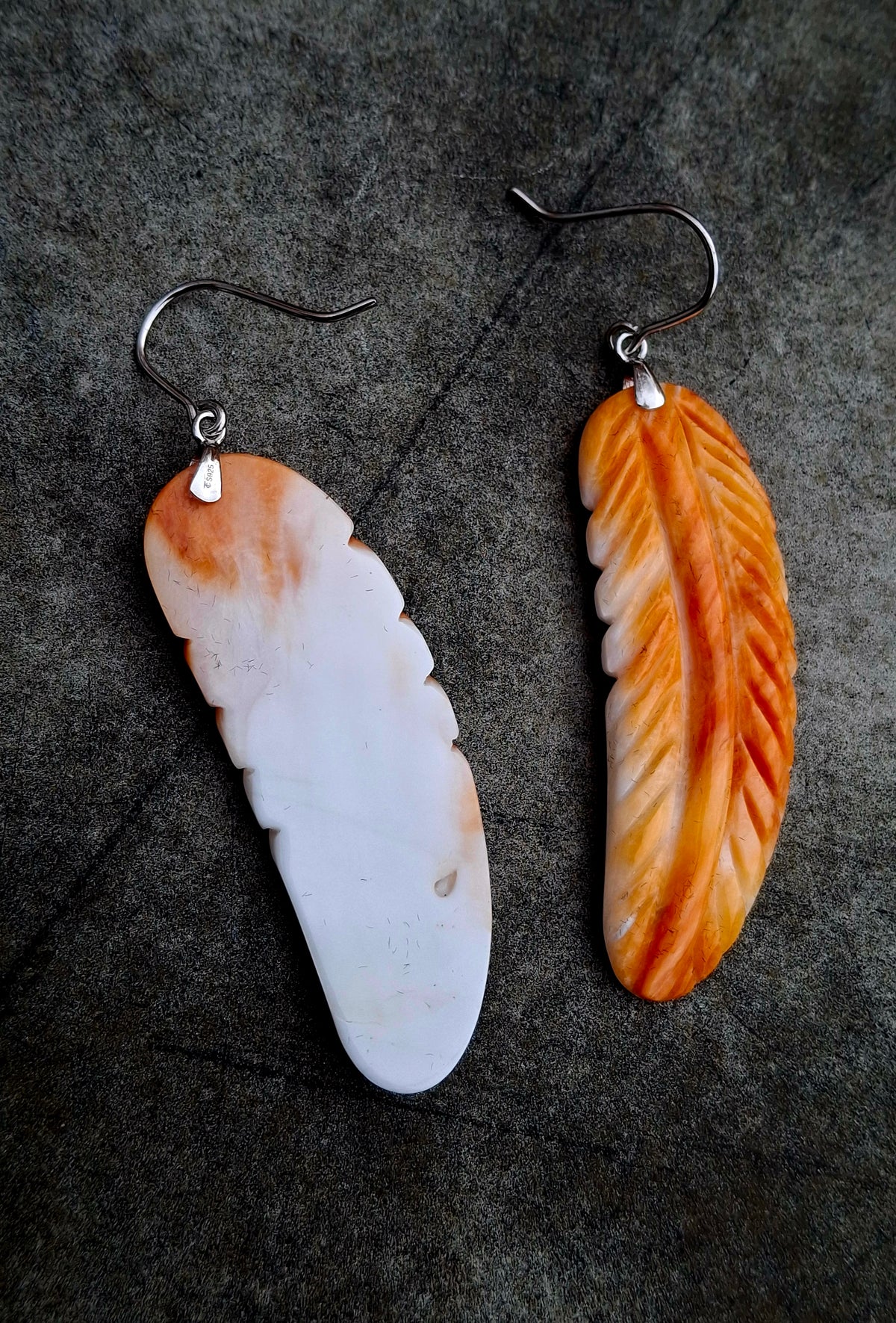 Spiny Carved Feather Earrings