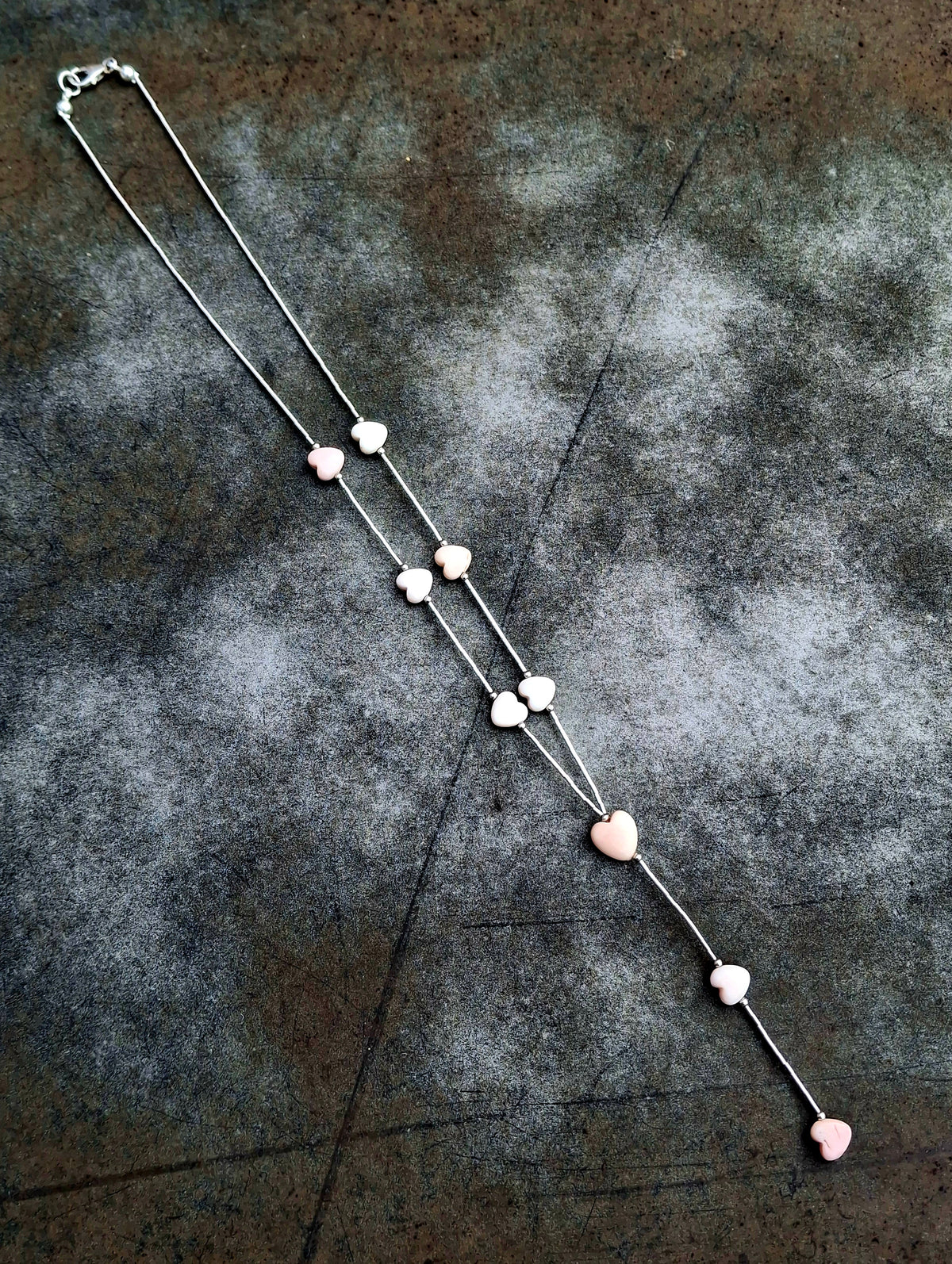 Pink Conch Heart Lariat Necklace