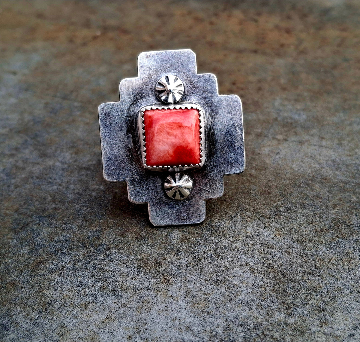 Red Spiny Adjustable Ring