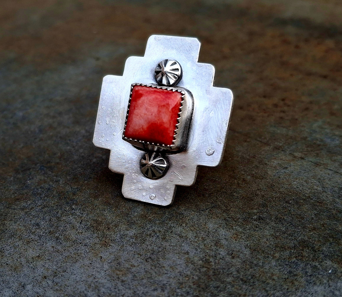 Red Spiny Adjustable Ring