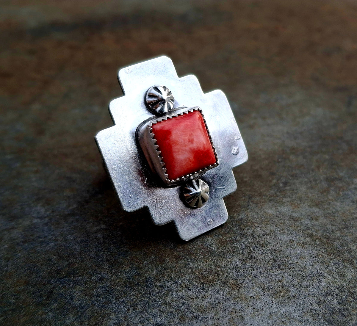 Red Spiny Adjustable Ring