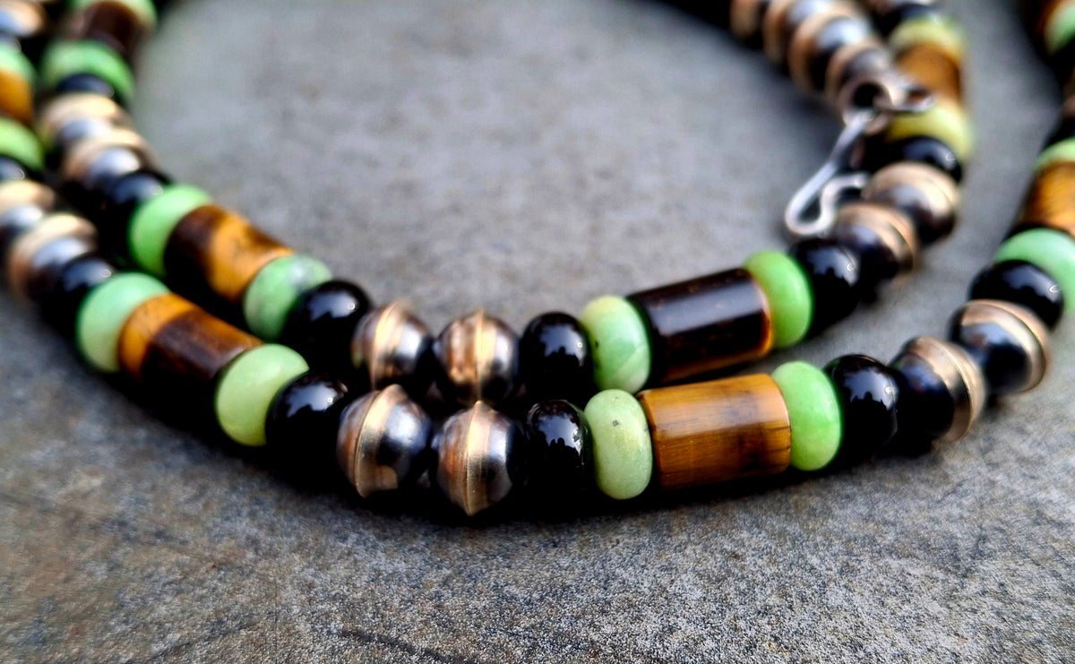 Tigers Eye/Onyx/Green Jade/Bench Bead Necklace