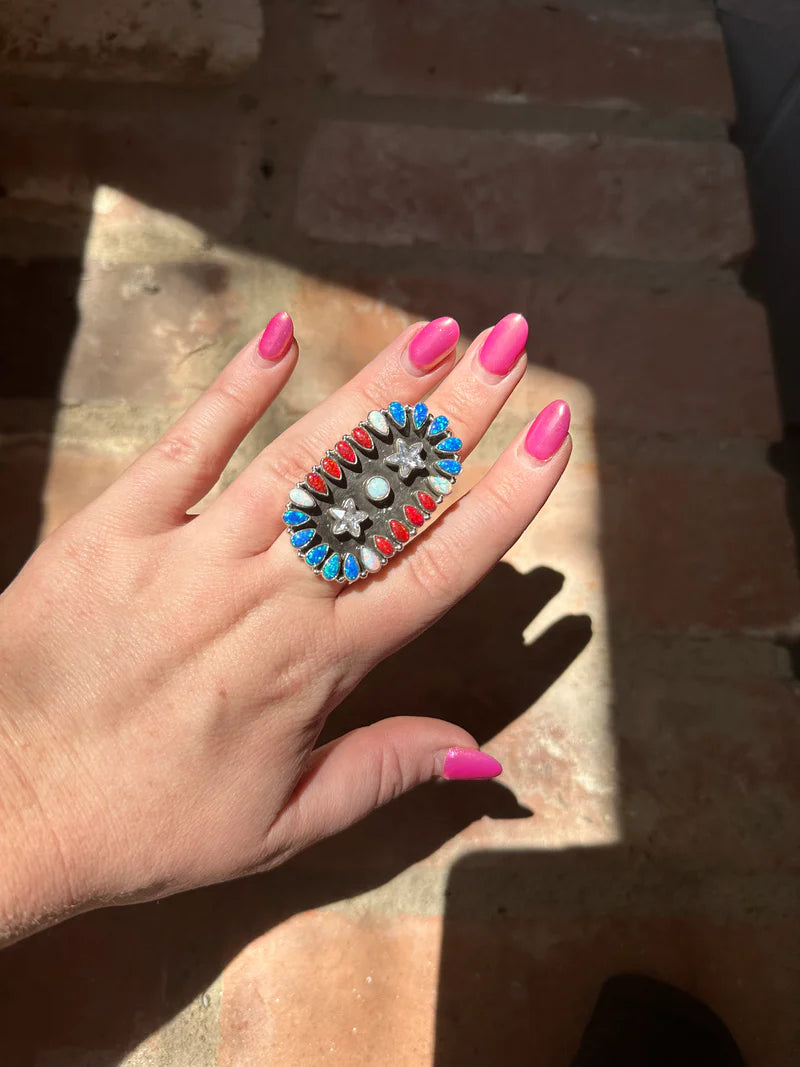 Opal Adjustable Ring - 4th of July