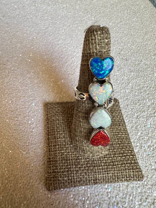Opal Heart Adjustable Ring - 4th of July