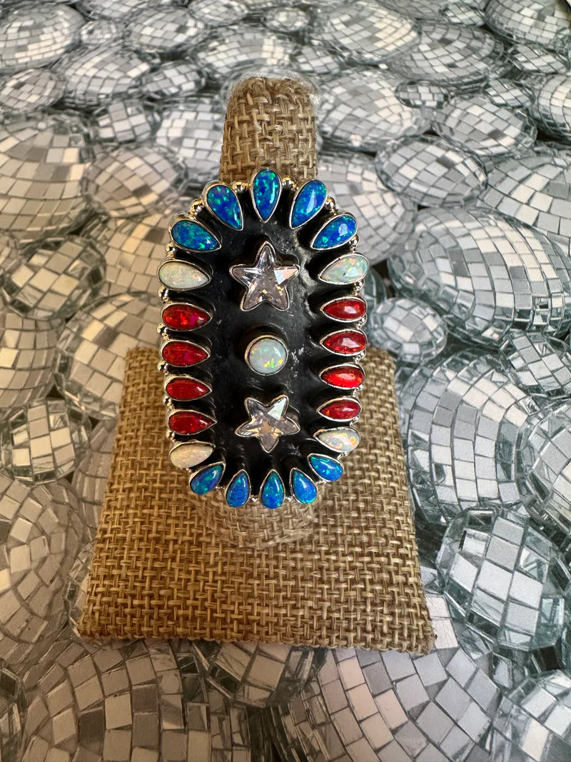 Opal Adjustable Ring - 4th of July