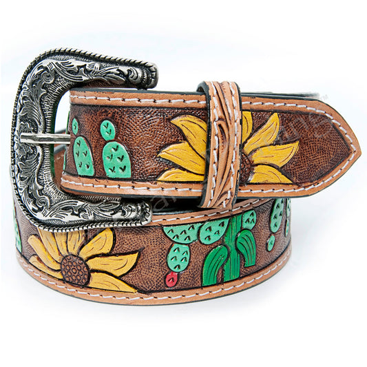 Sunflower Cactus Tooled Belt #101