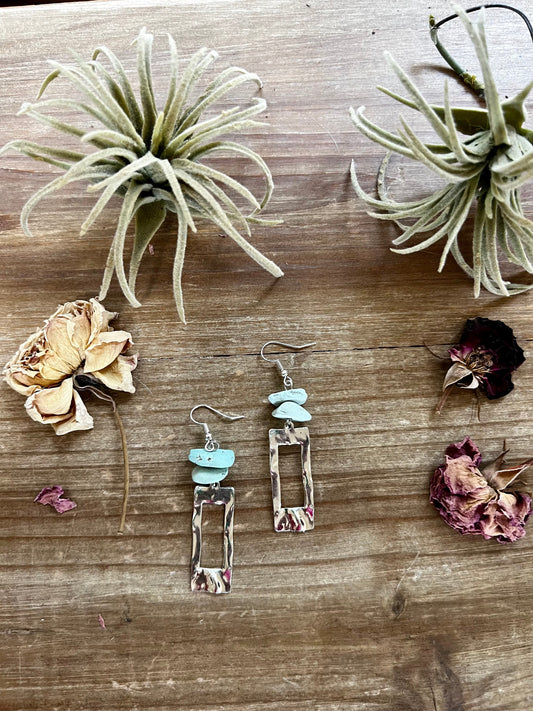 Non-polished turquoise dangle earrings rectangle