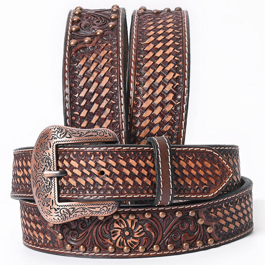 Tooled Floral Copper Stud Tooled Belt #230
