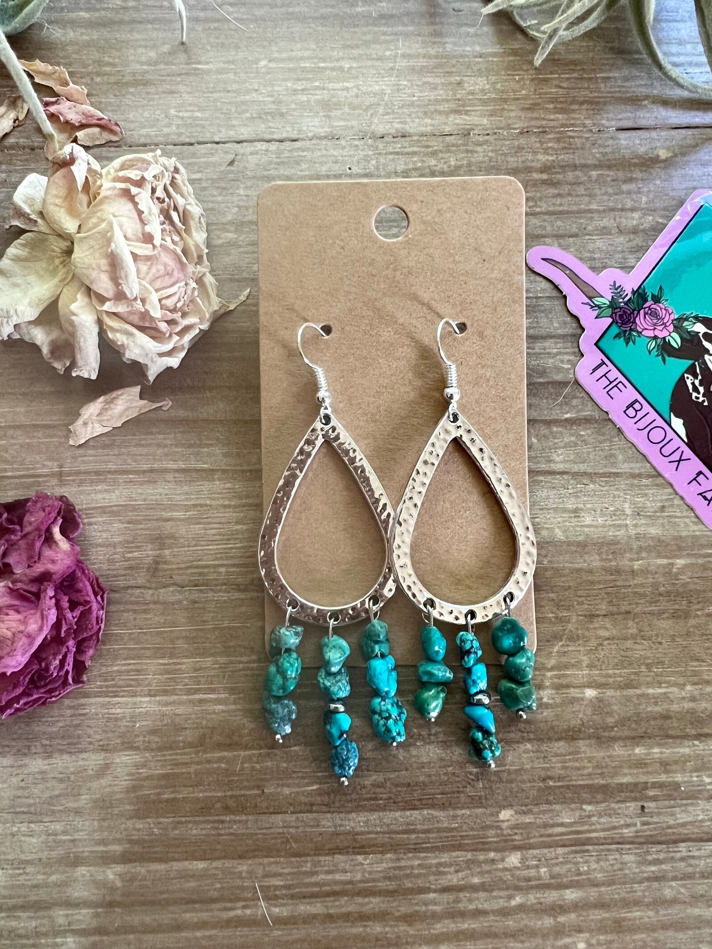 teardrop earrings real turquoise nuggets